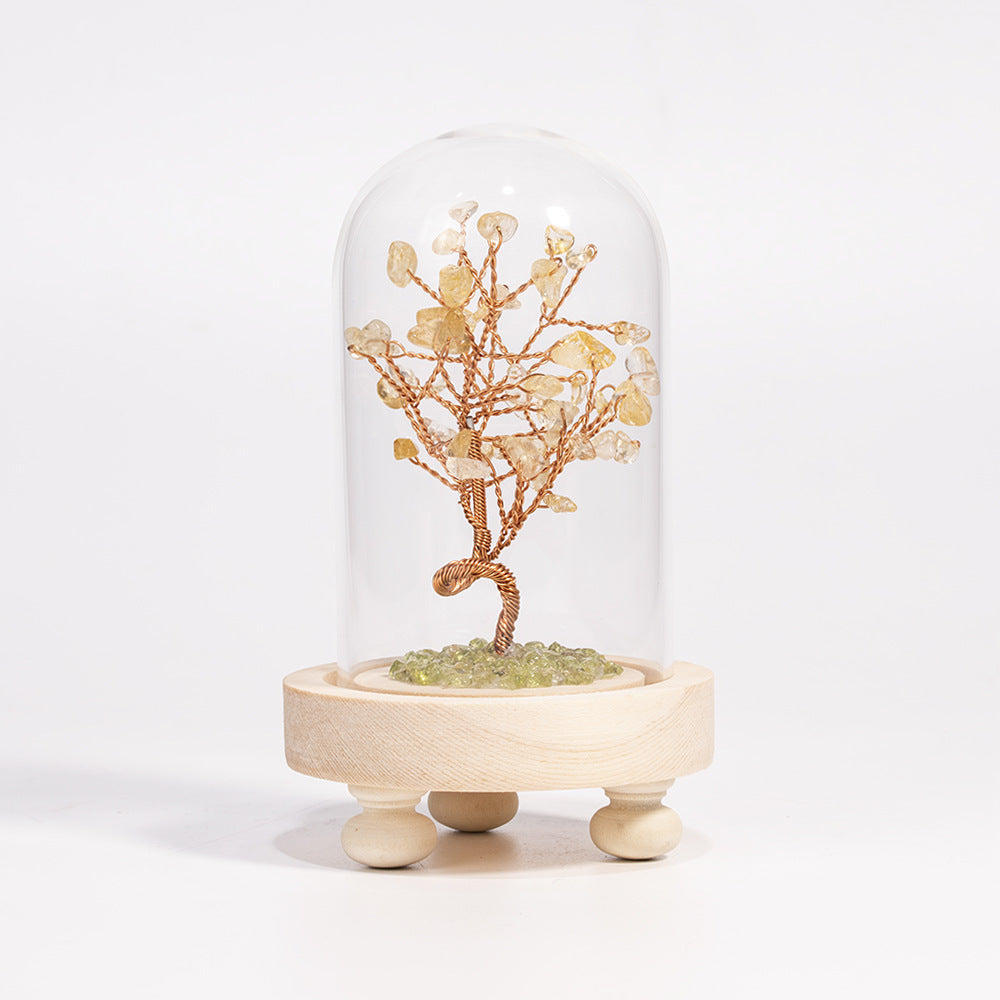 Crystal Fortune Tree Of Life Cloche with Wooden Base