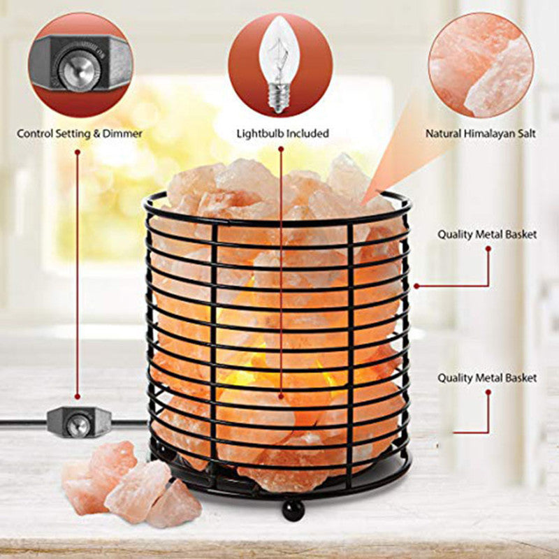 Cylindrical iron dimmable LED Himalayan salt lamp