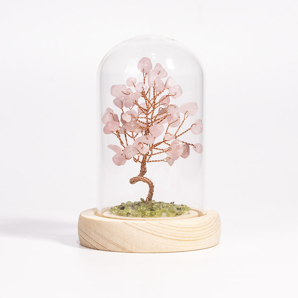 Crystal Fortune Tree Of Life Cloche with Wooden Base