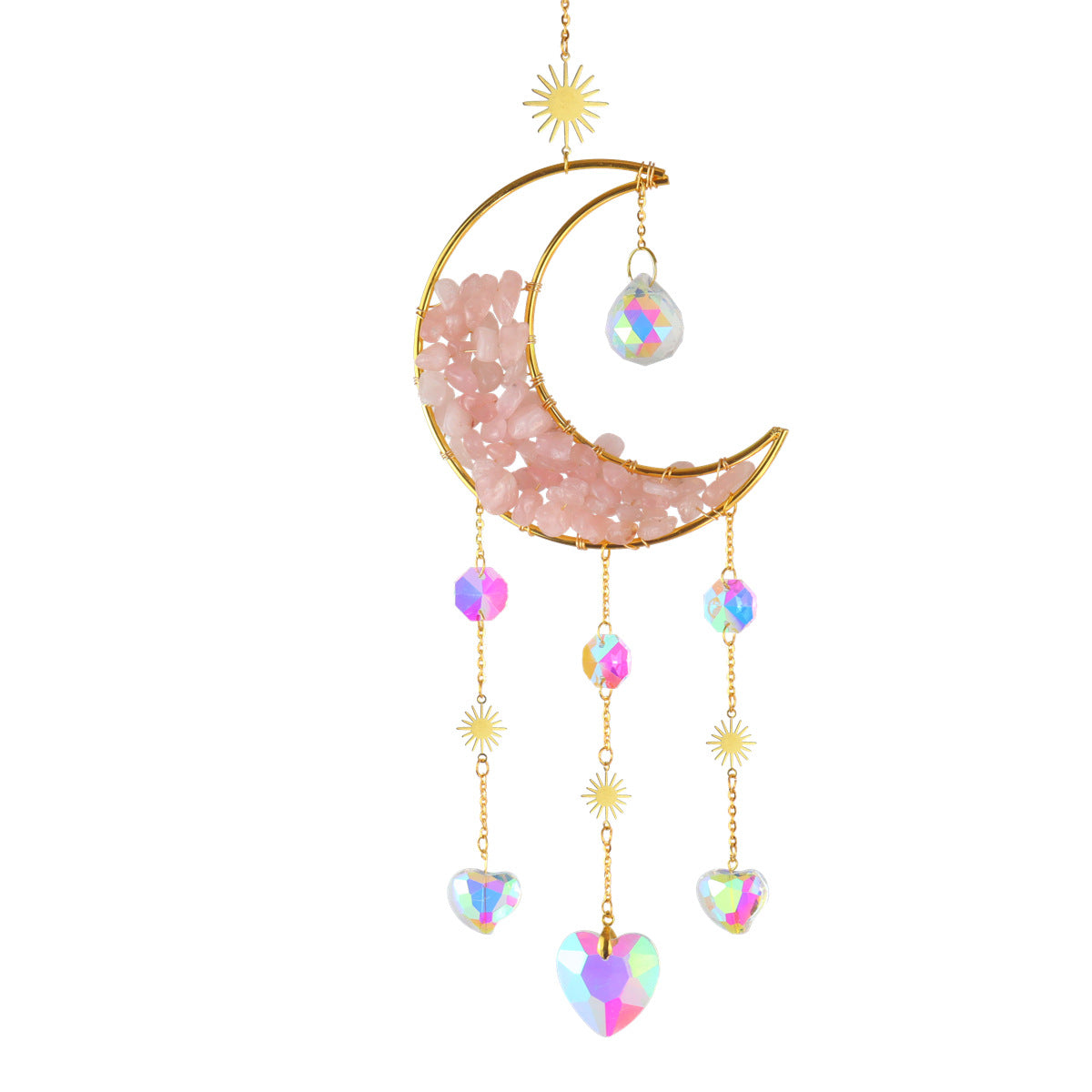 Crescent Moon Gravel Crystal Hanging Pendant