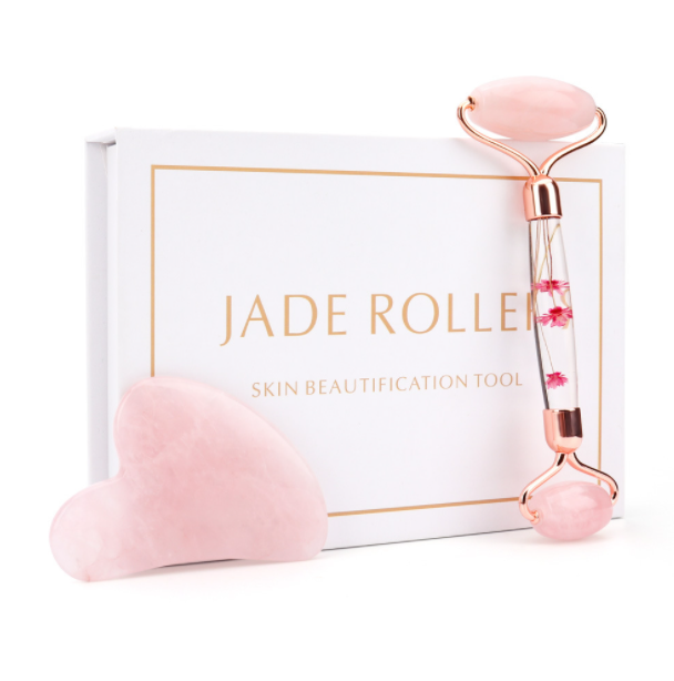 Rose Quartz Massage Roller and Scraping Kit