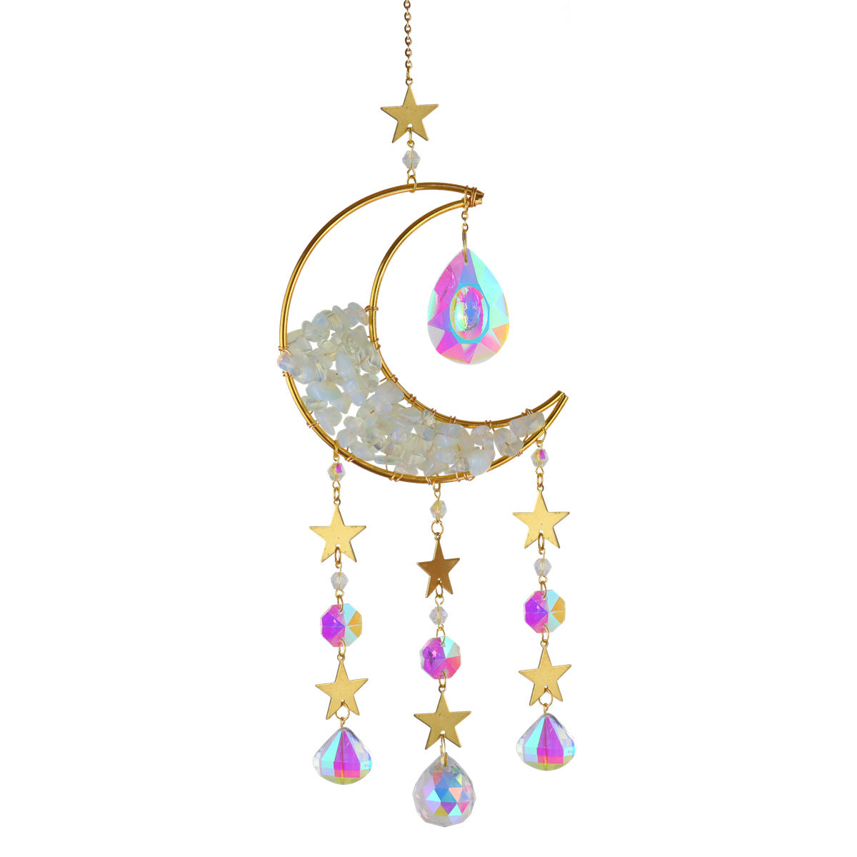 Crescent Moon Gravel Crystal Hanging Pendant