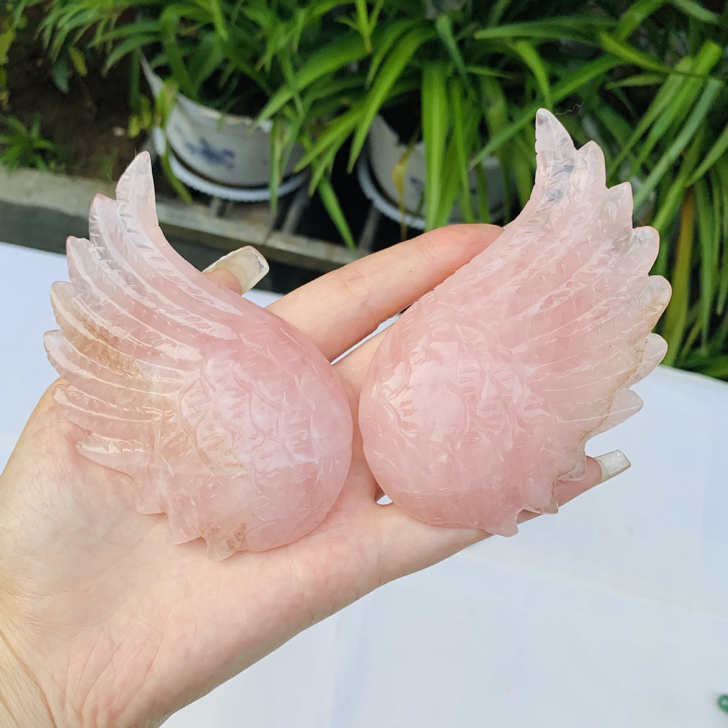 Rose Quartz Crystal Angel Wings Ornament