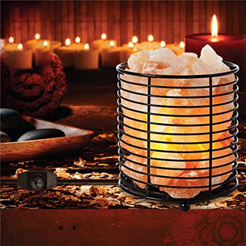 Cylindrical iron dimmable LED Himalayan salt lamp