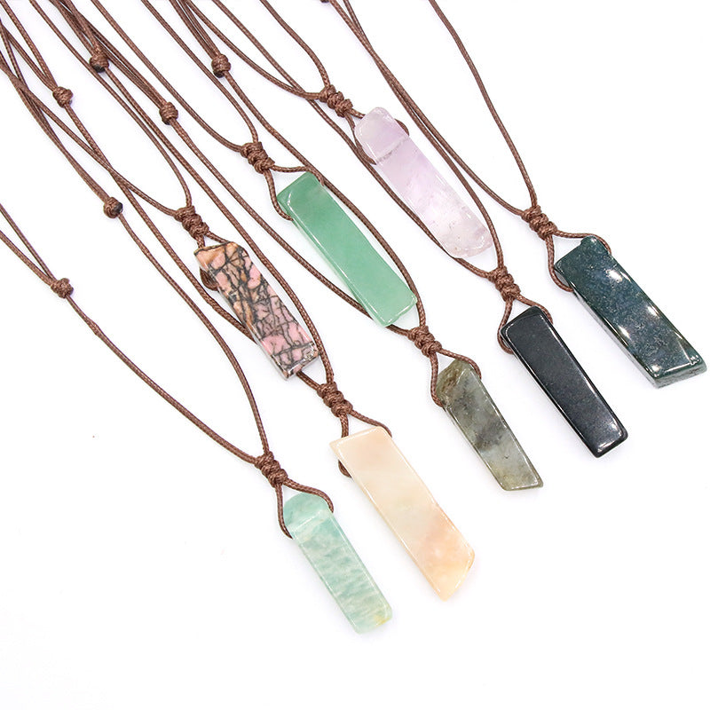 Irregular Flat Long Natural Crystal Braided Necklace