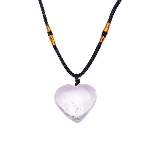 Natural Clear Quartz Polished Love Pendant Necklace