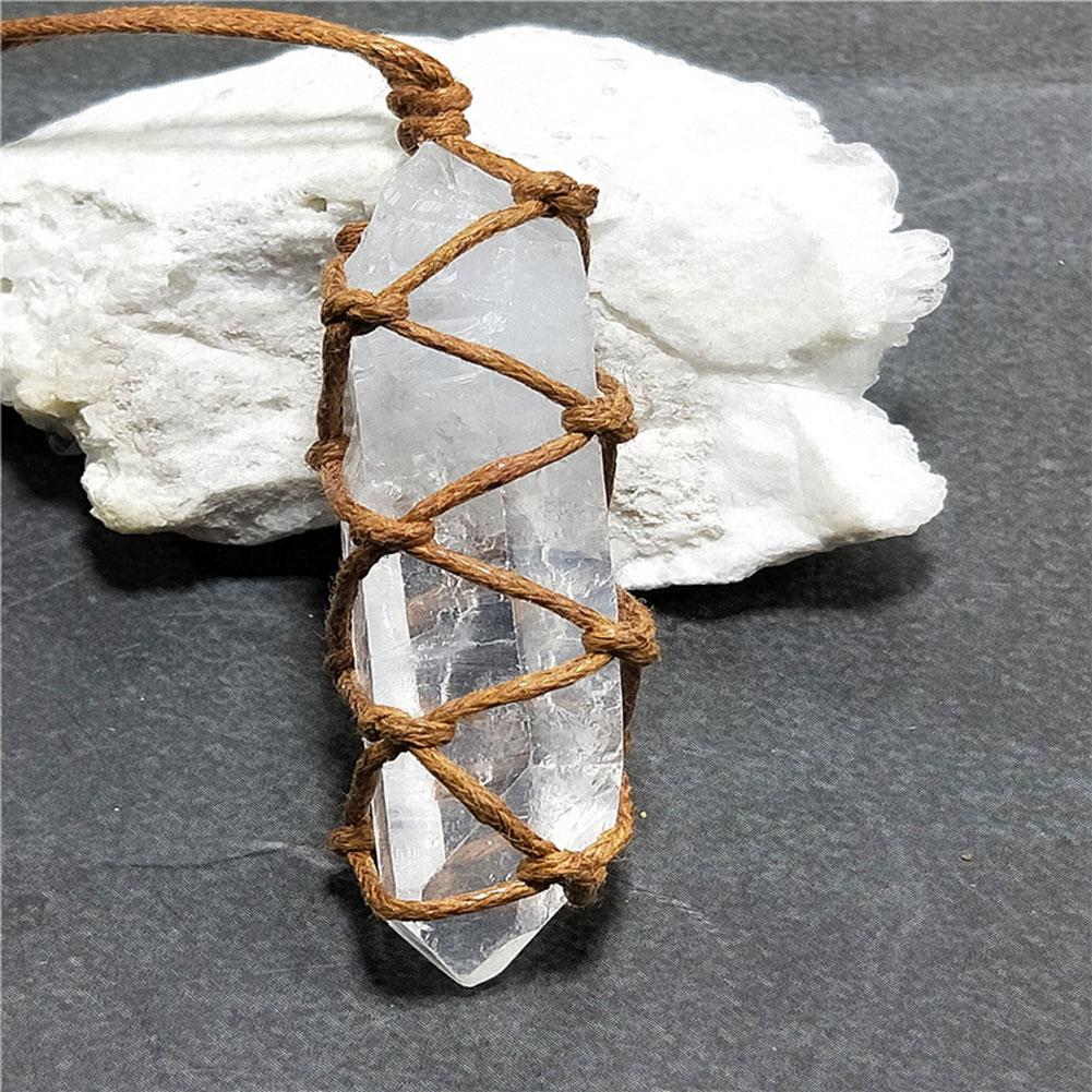 Clear Quartz Woven Pillar Pendant Necklace