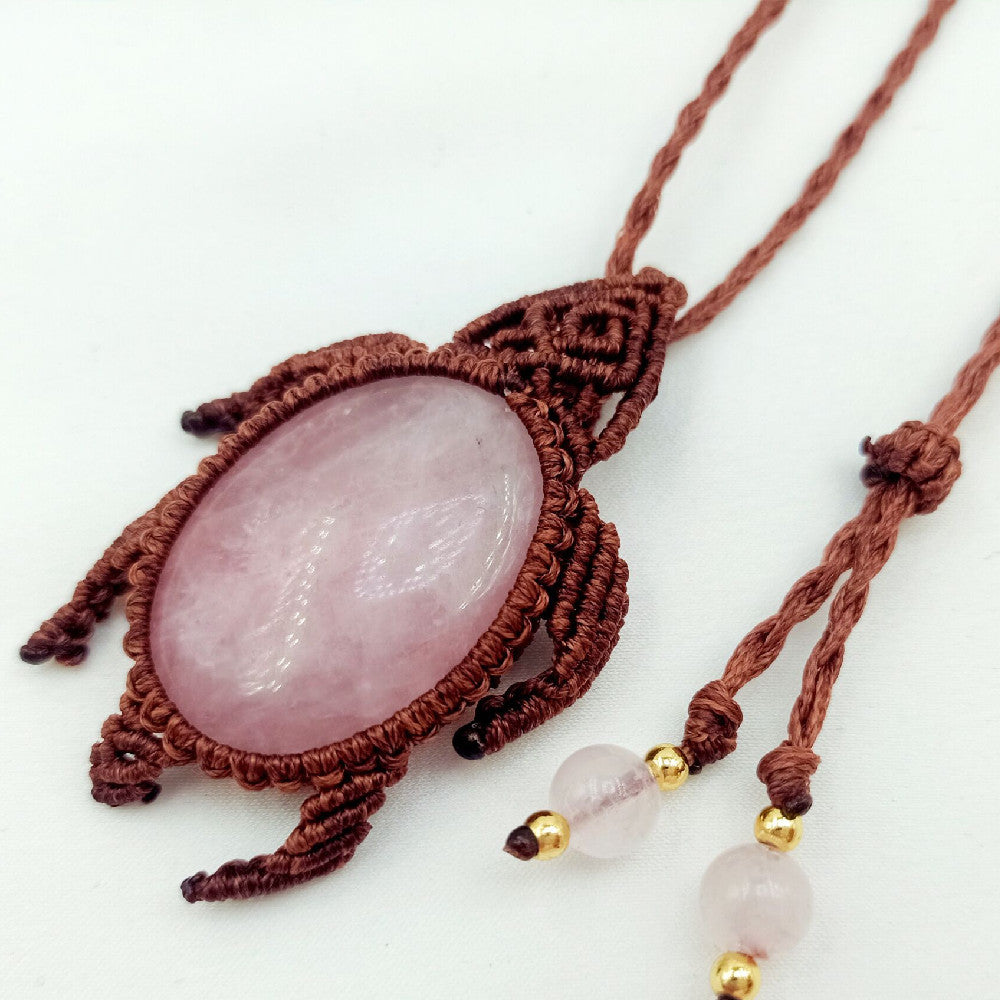 Woven Healing Crystal Turtle Pendant Necklace