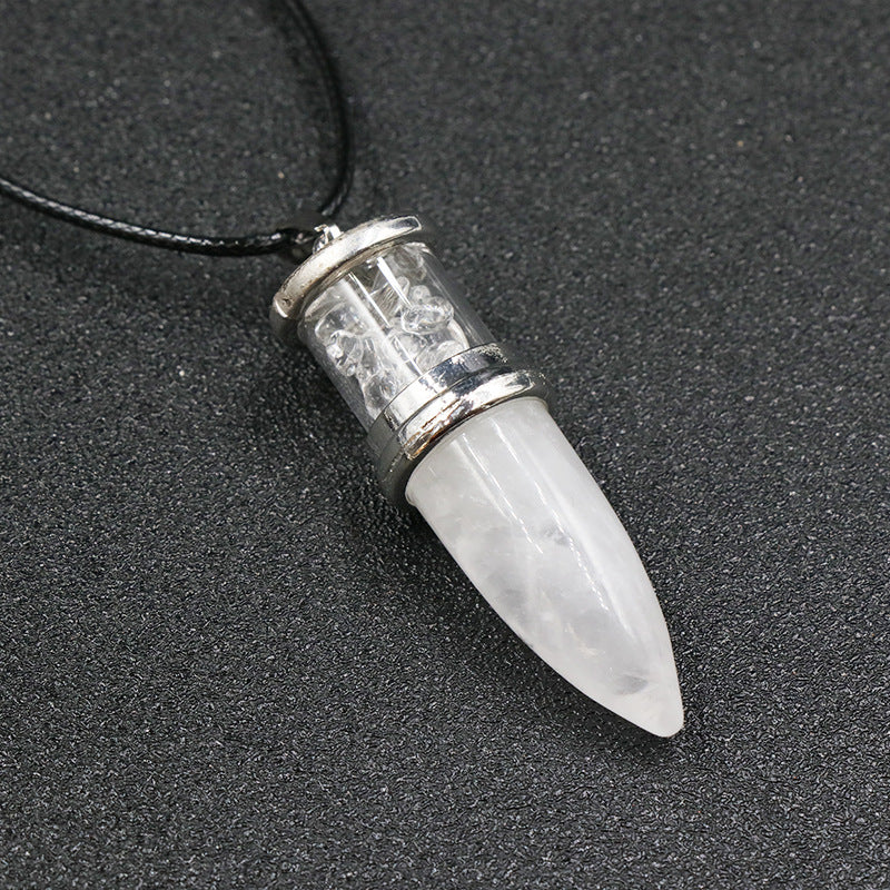 Healing Crystal Bullet With Crushed Stone Pendant Necklace