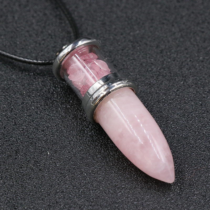 Healing Crystal Bullet With Crushed Stone Pendant Necklace