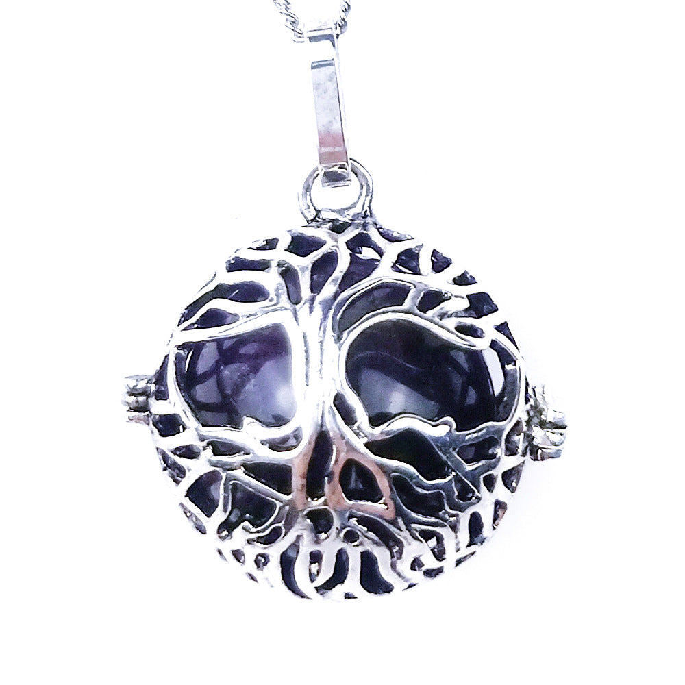 Round Tree Of Life Caged Crystal Pendant