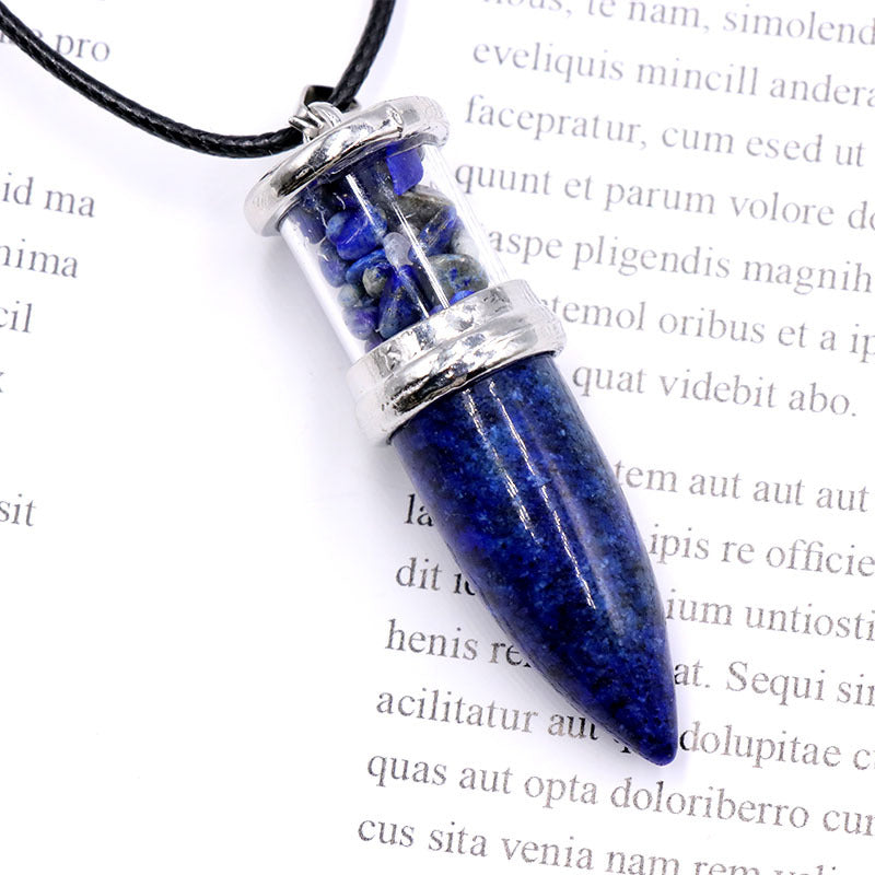 Healing Crystal Bullet With Crushed Stone Pendant Necklace