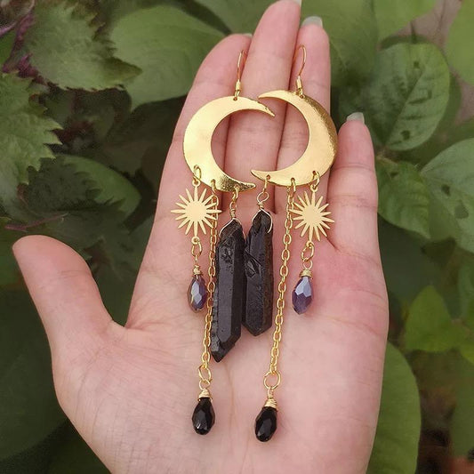 Sun Moon Obsidian Earrings