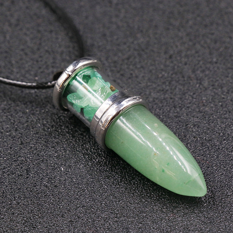 Healing Crystal Bullet With Crushed Stone Pendant Necklace