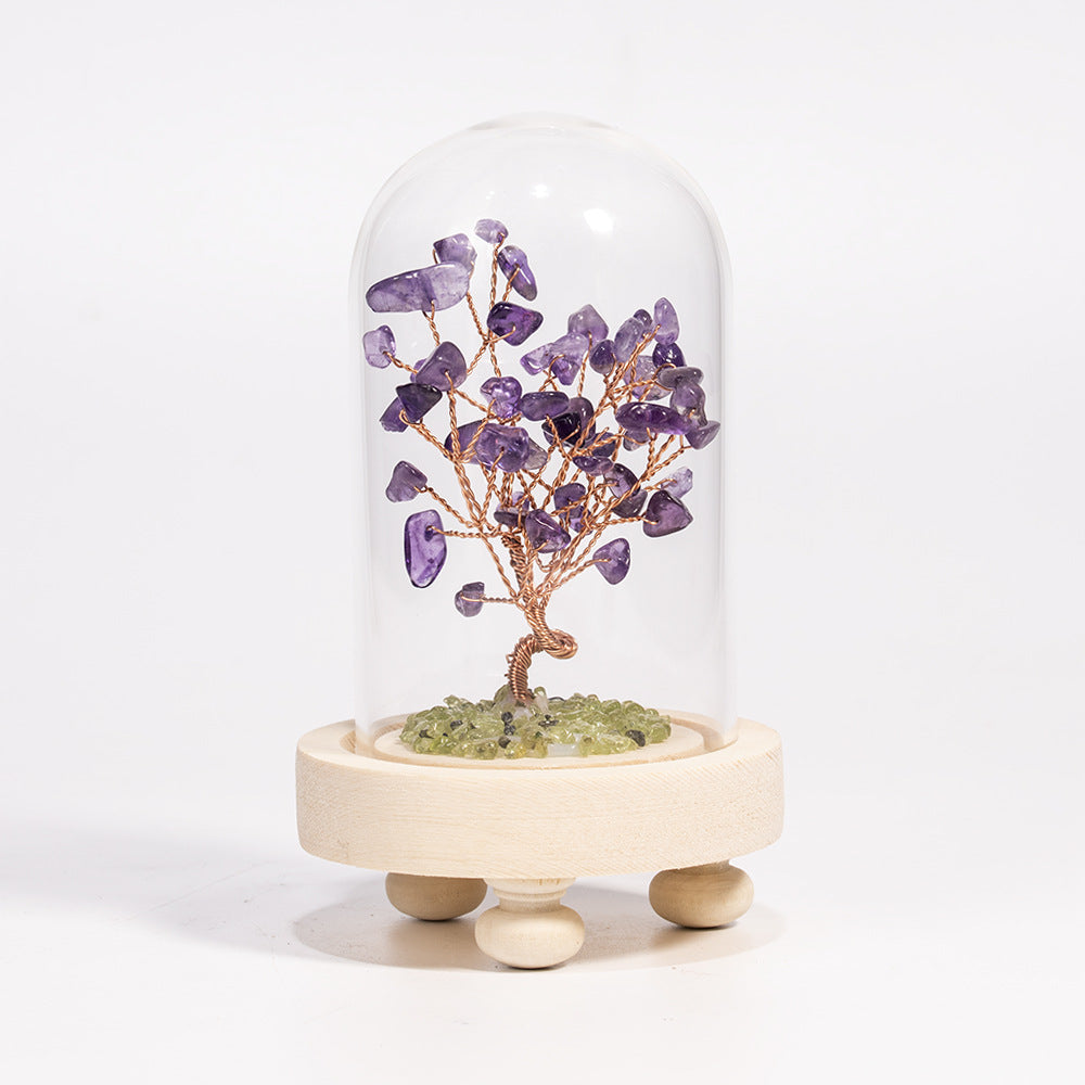 Crystal Fortune Tree Of Life Cloche with Wooden Base