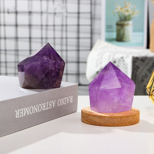 Amethyst LED Nightlight Lamp on Wooden Base