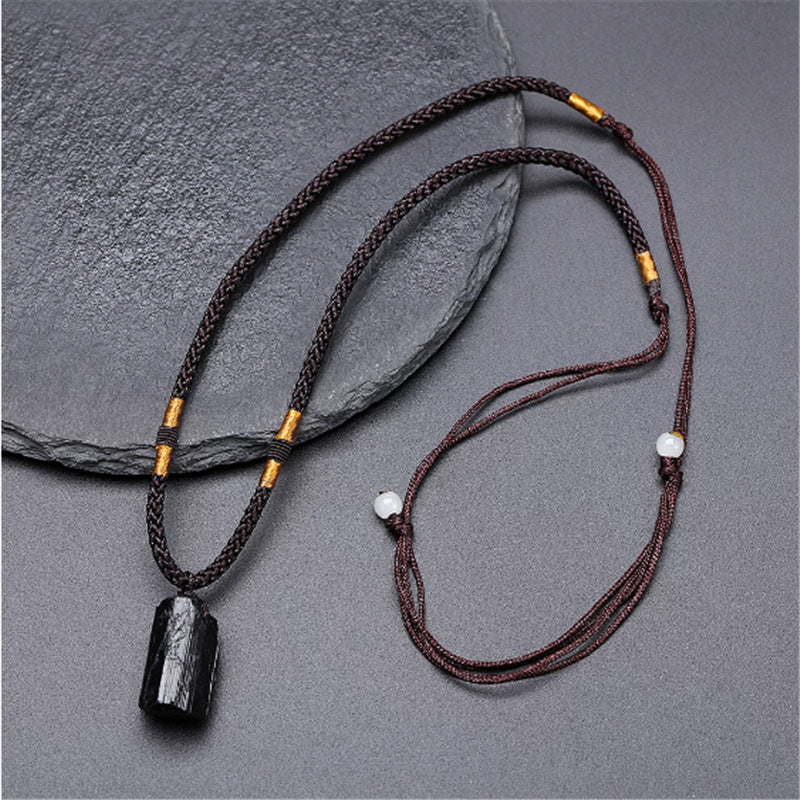 Natural Black Tourmaline Rough Pendant Necklace