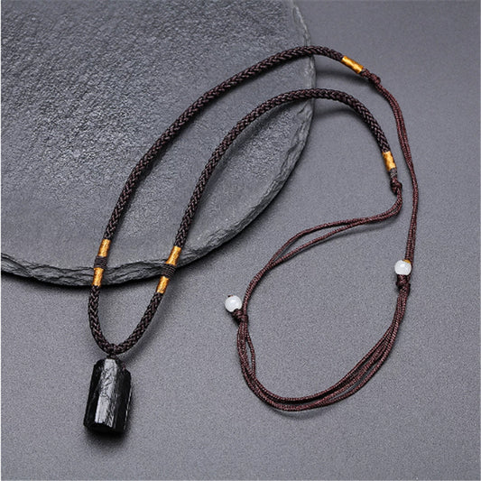 Natural Black Tourmaline Rough Pendant Necklace