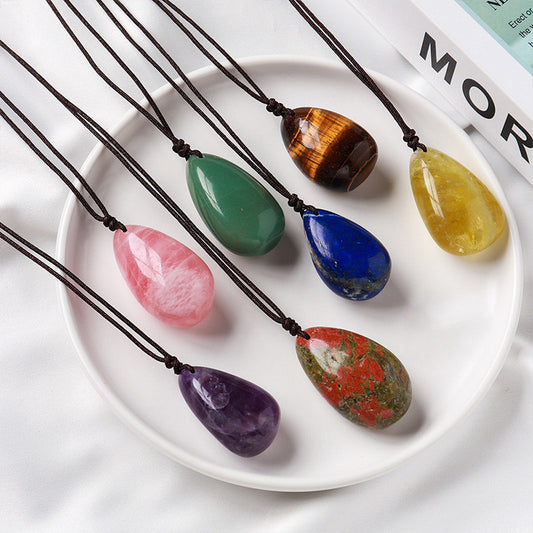 Natural Healing Crystal Polished Teardrop Pendant Necklace