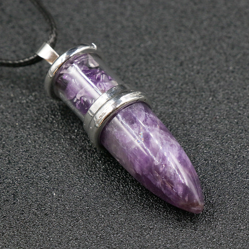 Healing Crystal Bullet With Crushed Stone Pendant Necklace