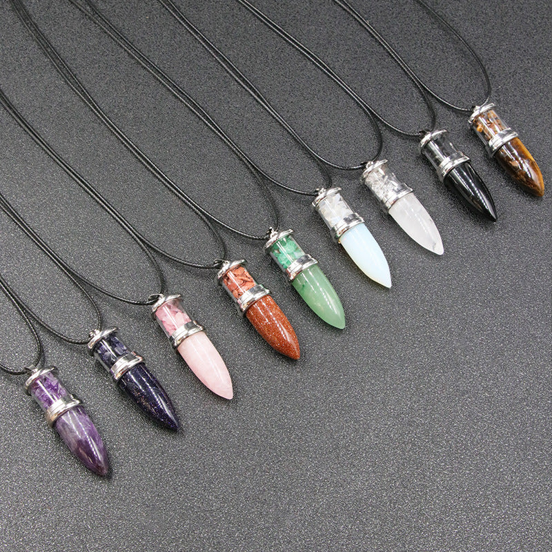 Healing Crystal Bullet With Crushed Stone Pendant Necklace