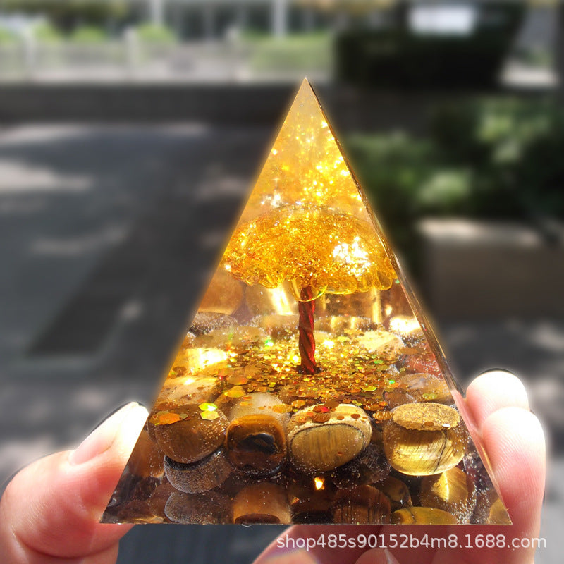 Tiger Eye with Yellow Citrine Tree Of Life Orgone Pyramid