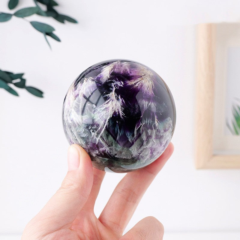 Natural Feather Fluorite Crystal Sphere