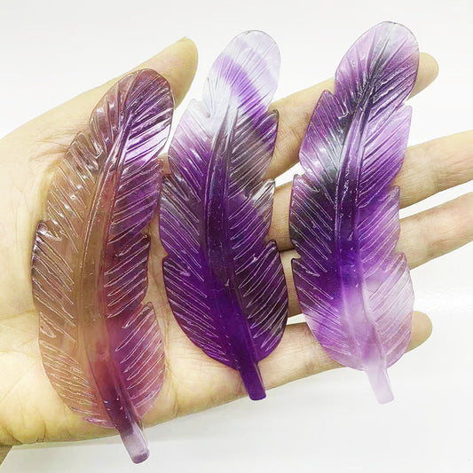 Natural Crystal Carved Colorful Fluorite Feather