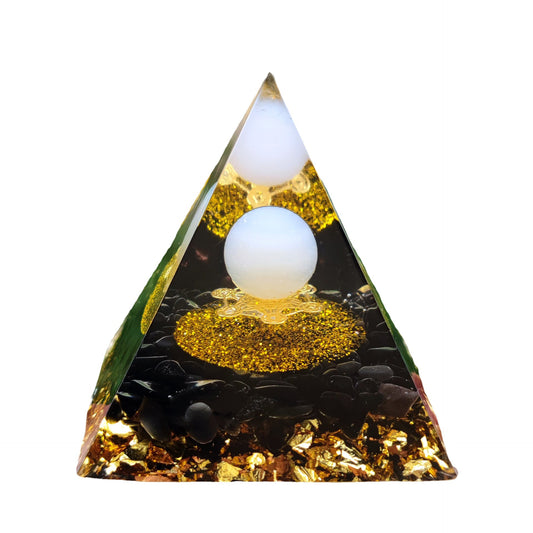 Black Obsidian with Clear Quartz Sphere Orgone Pyramid - 5cm or 6cm