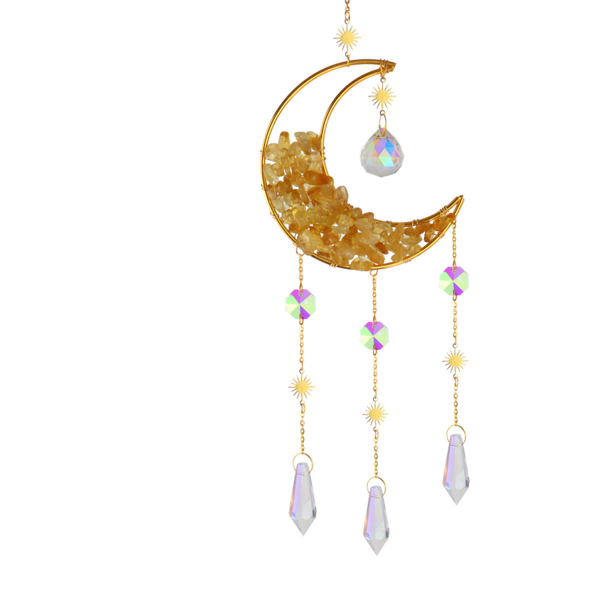 Crescent Moon Gravel Crystal Hanging Pendant