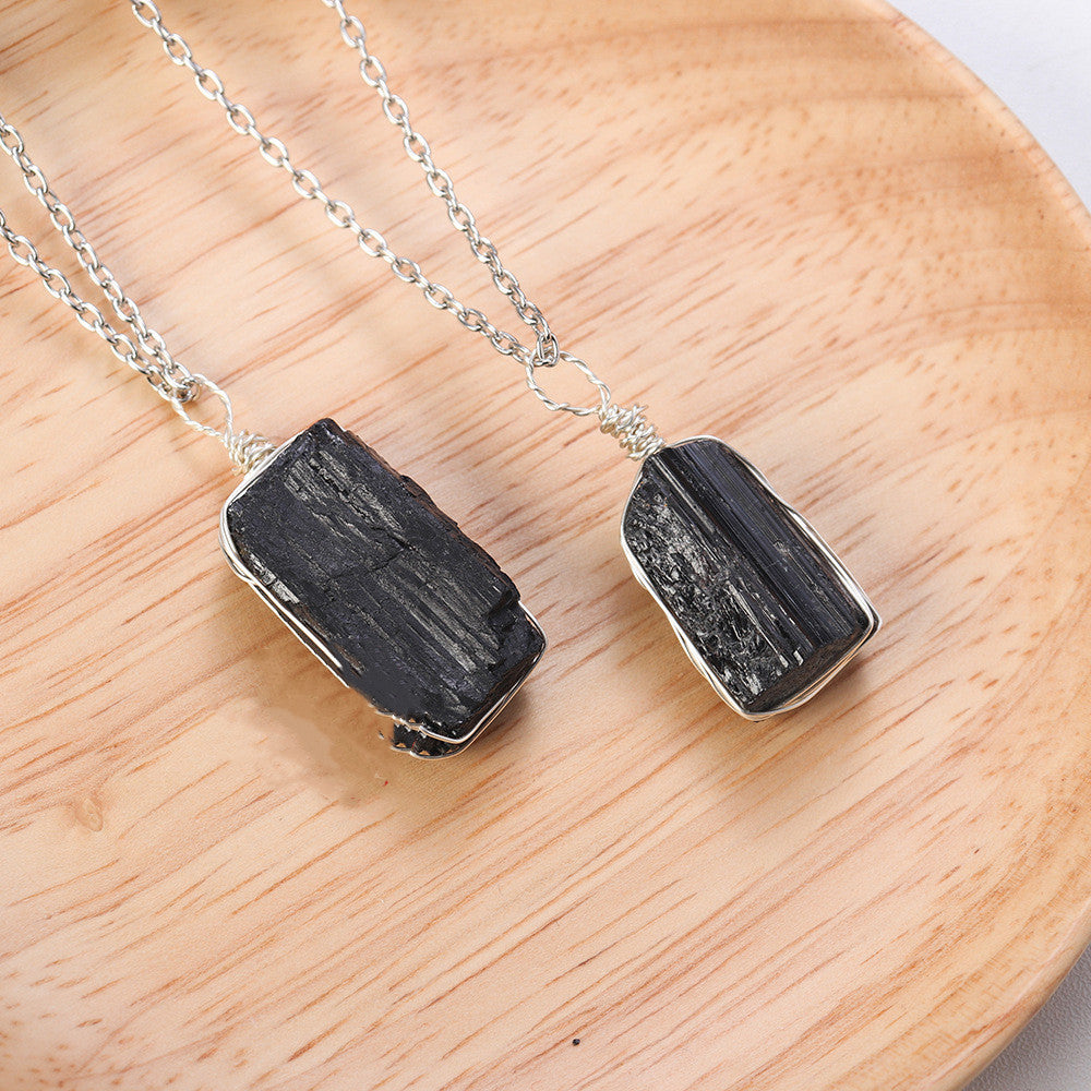 Black Tourmaline Crystal Raw Stone Irregular Necklace