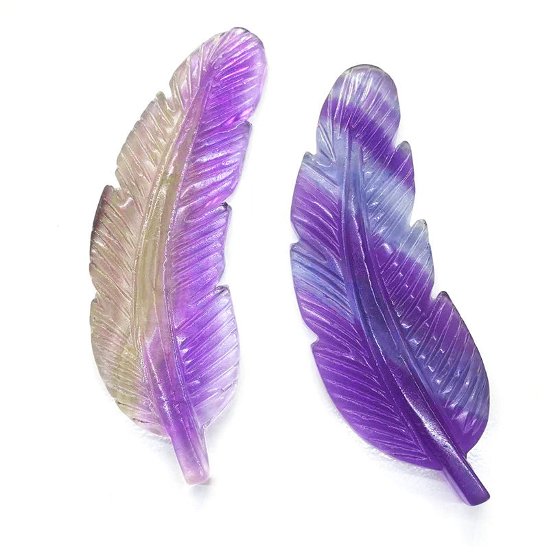 Natural Crystal Carved Colorful Fluorite Feather