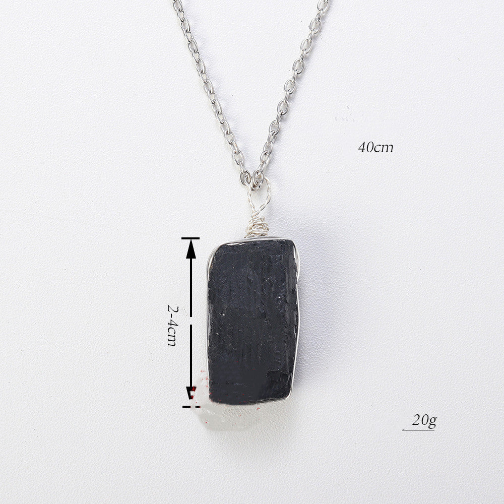 Black Tourmaline Crystal Raw Stone Irregular Necklace