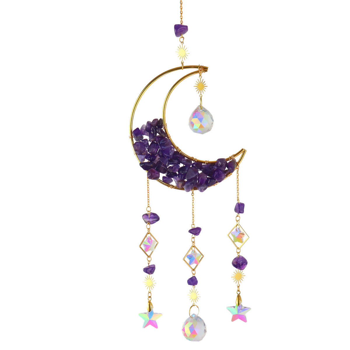 Crescent Moon Gravel Crystal Hanging Pendant