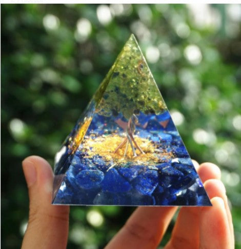 Lapis Lazuli with Peridot Tree Of Life Orgone Pyramid - 6cm