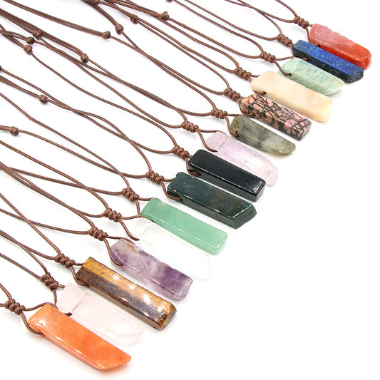 Irregular Flat Long Natural Crystal Braided Necklace