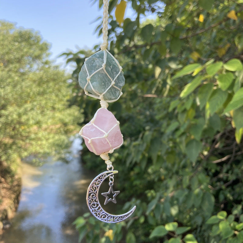 Natural Raw Crystal Handwoven Hanging Pendant