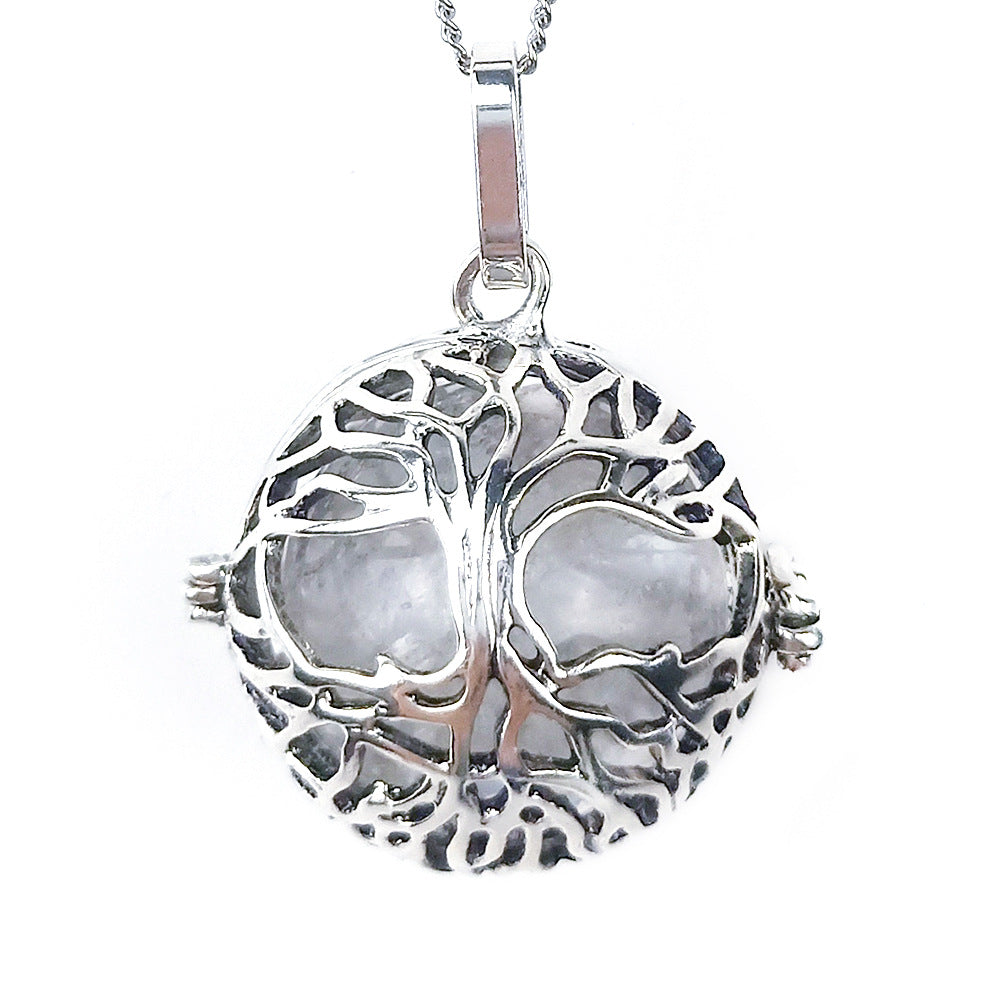 Round Tree Of Life Caged Crystal Pendant