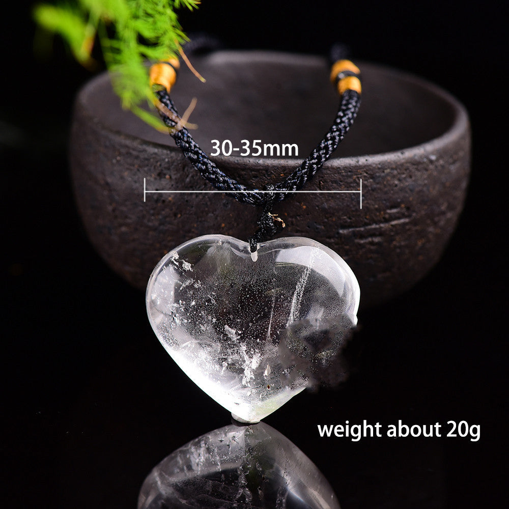 Natural Clear Quartz Polished Love Pendant Necklace