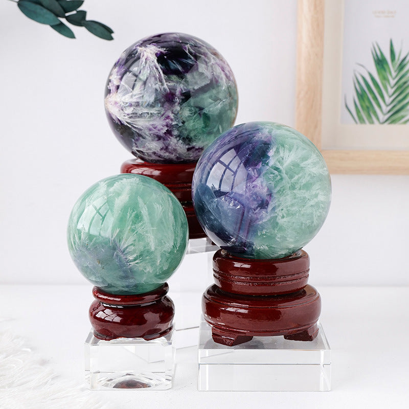 Natural Feather Fluorite Crystal Sphere