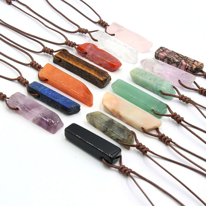 Irregular Flat Long Natural Crystal Braided Necklace