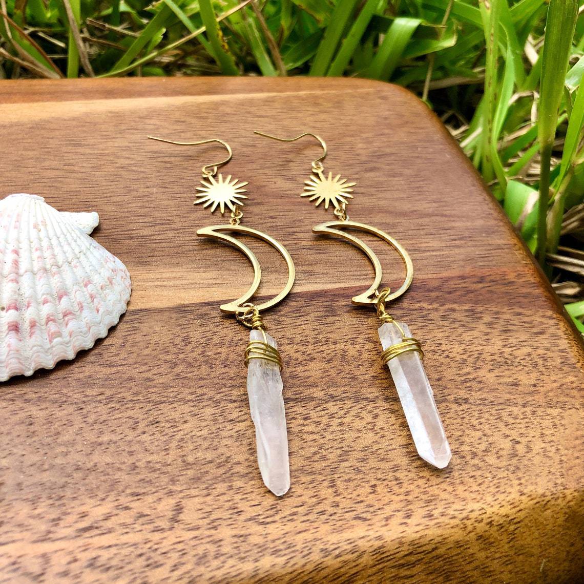 Sun and Moon Clear Quartz Earrings