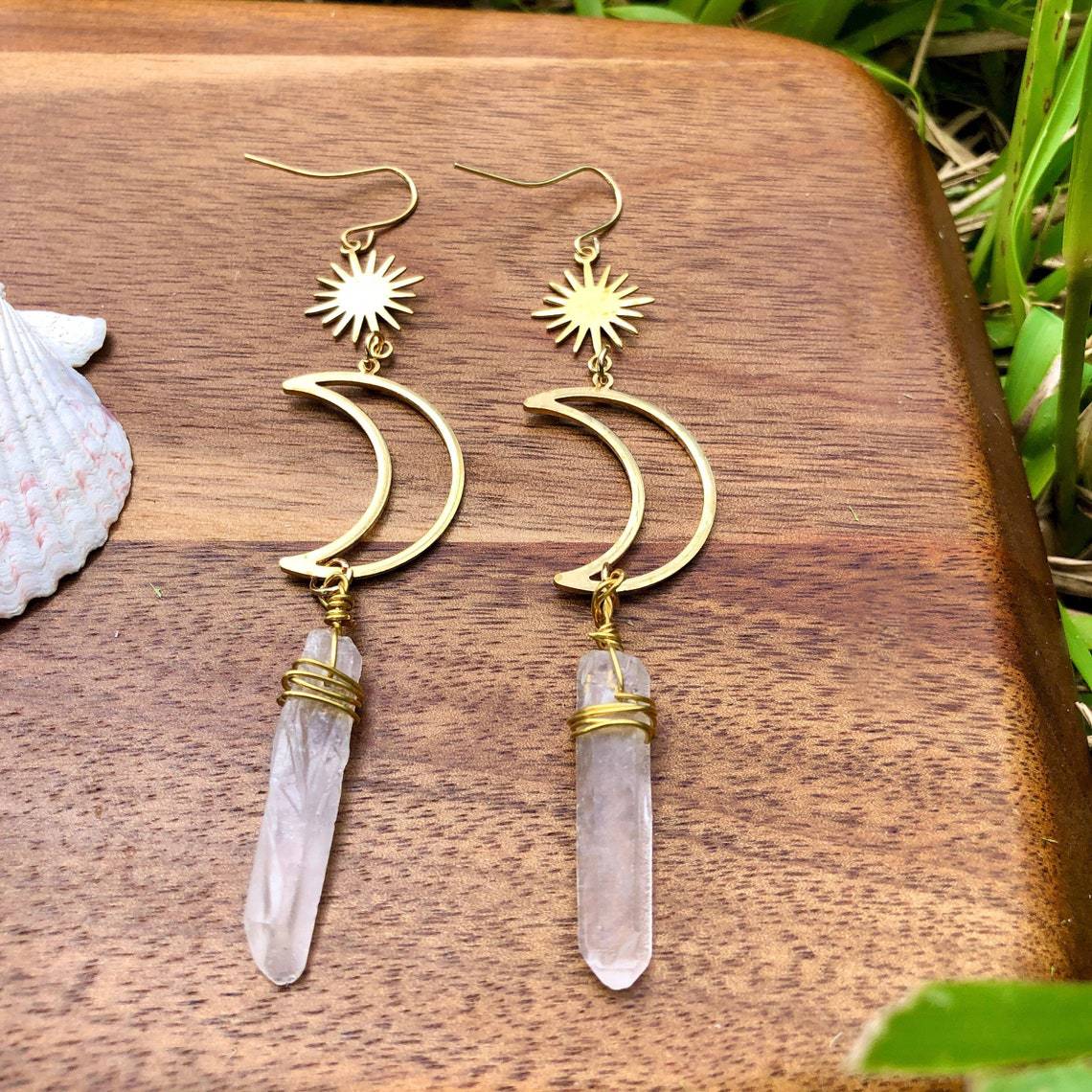 Sun and Moon Clear Quartz Earrings