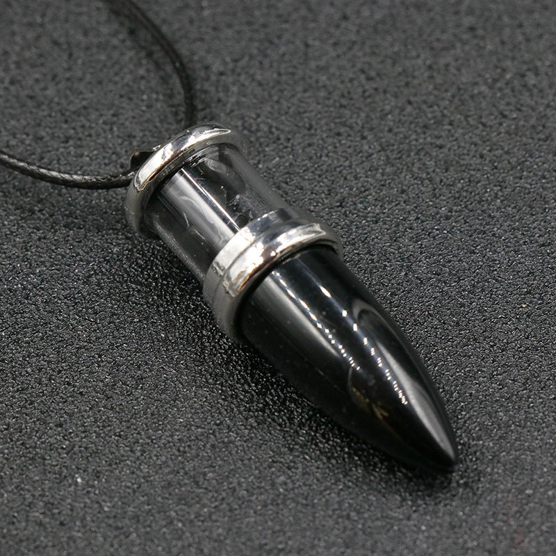 Healing Crystal Bullet With Crushed Stone Pendant Necklace