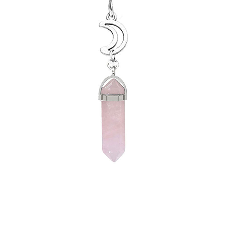 Natural Crystal Hexagon Pillar Sun and Moon Necklace