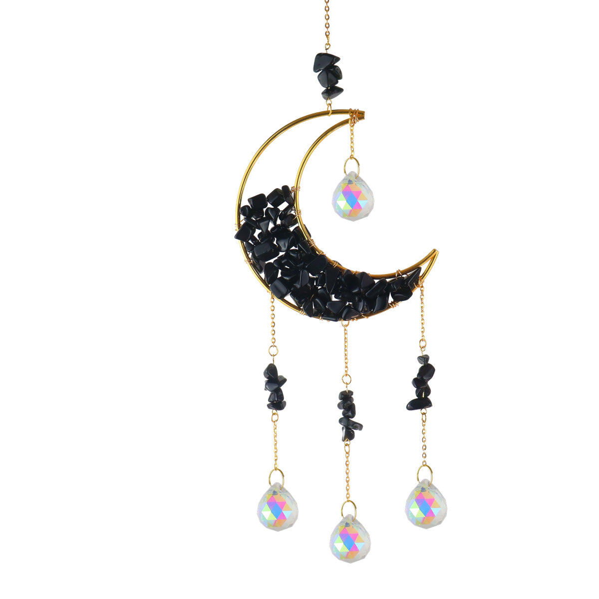 Crescent Moon Gravel Crystal Hanging Pendant